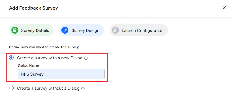 Feedback survey with New dialog