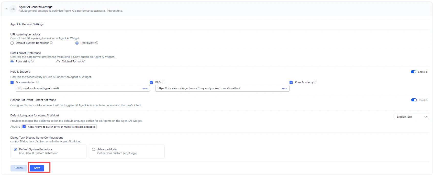 Agent AI General Settings
