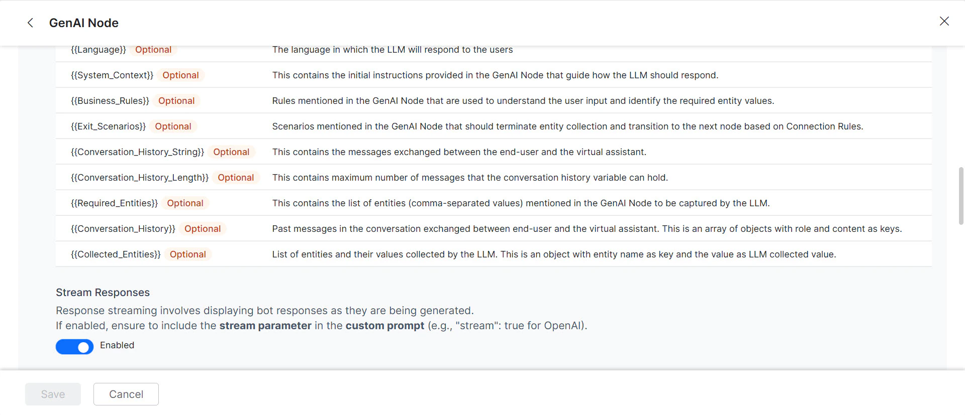 Stream Response toggle