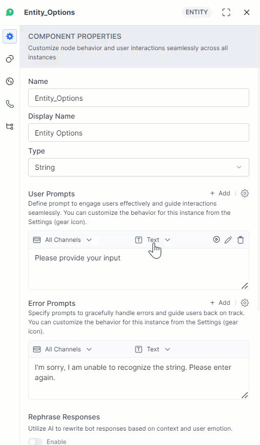 Button prompt creation