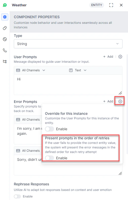 Prompt Editor - Present prompts in Order of Retries