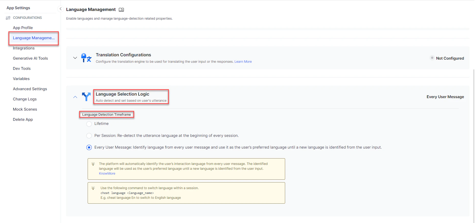 Language selection logic