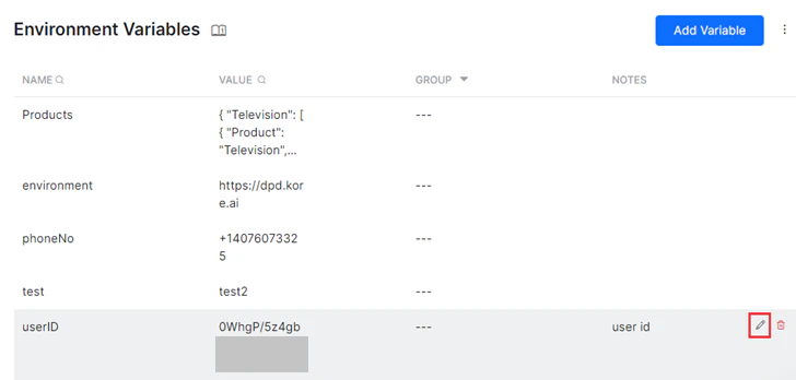 Click Edit icon corresponding to variable to be updated
