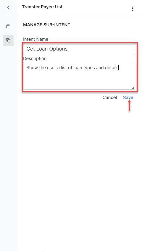 Sub Intent Name and Description