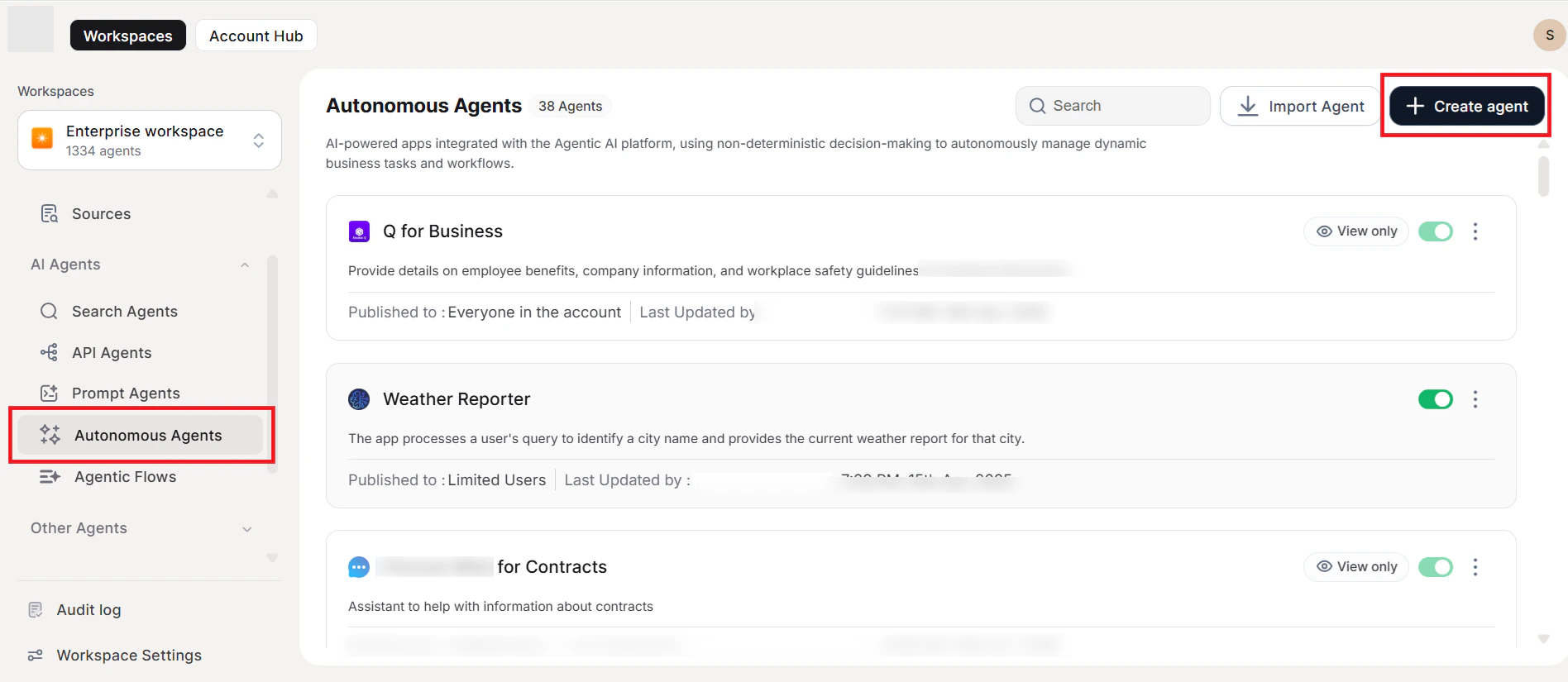 Admin Console - Autonomous Agents