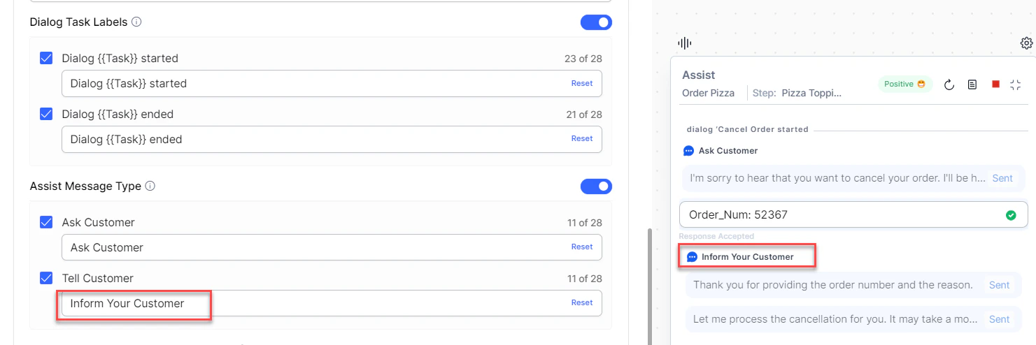 Assist Message Type Label