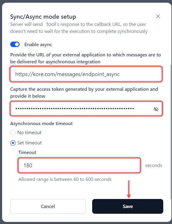 Async mode configuration