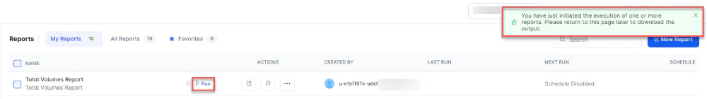 Run Total Volumes Report
