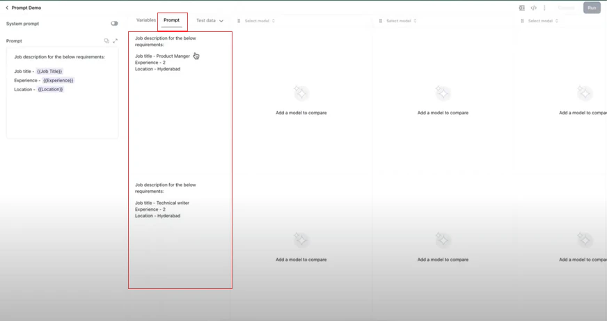 Prompt window with substituted variables