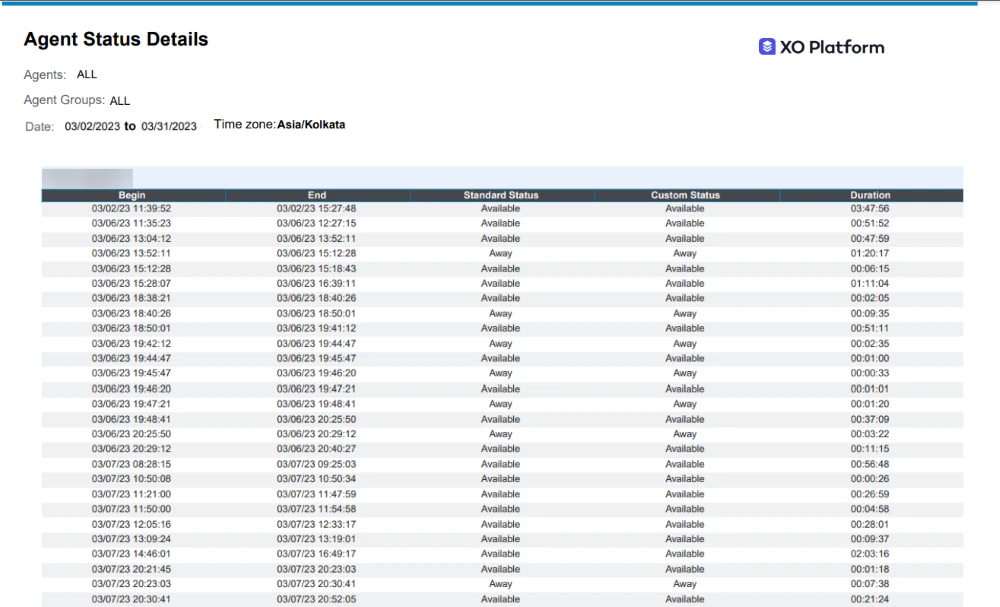 Agent Status Detail Report Output