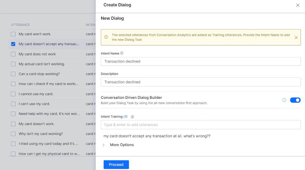Add New Intent Create Dialog