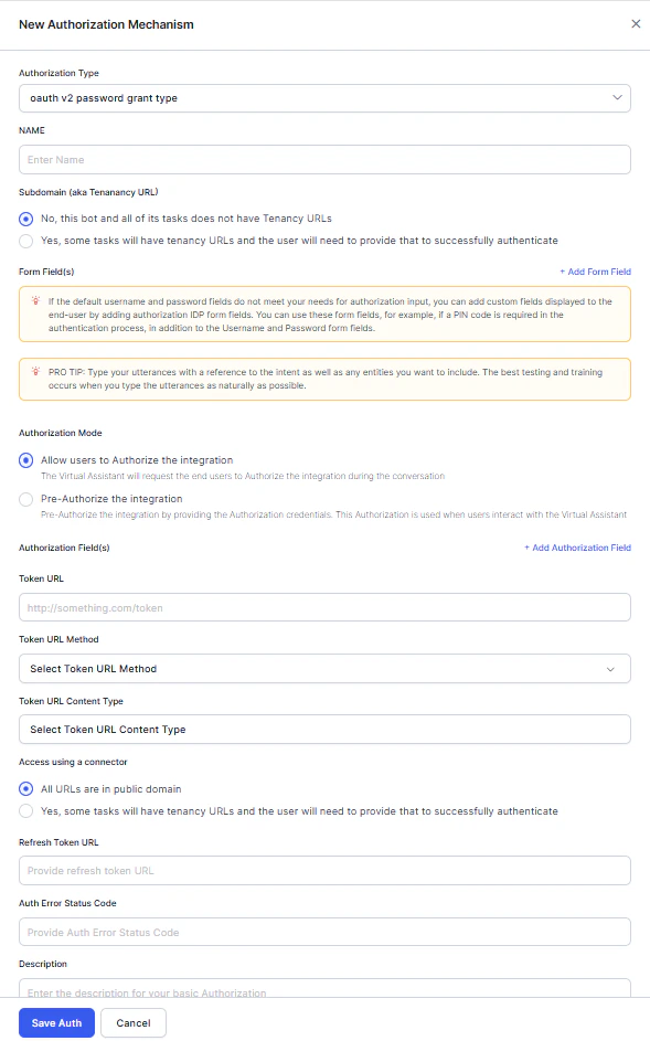 Define fields to enable auth