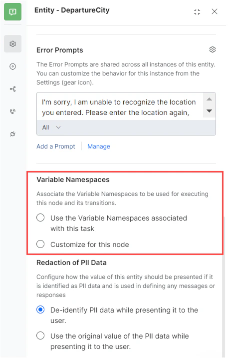 Variable namespace option in Component properties