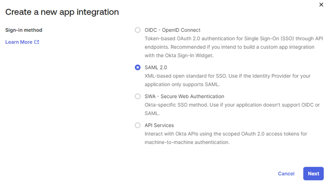 create a new app integration