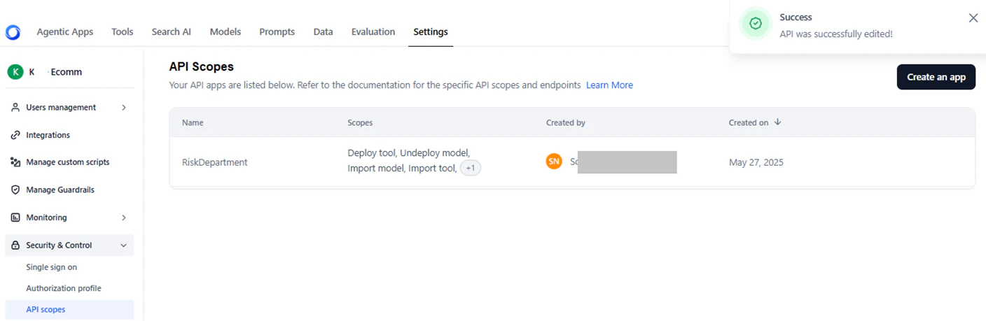 edit success message