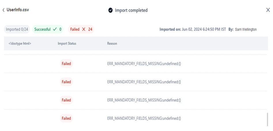 failed import entries