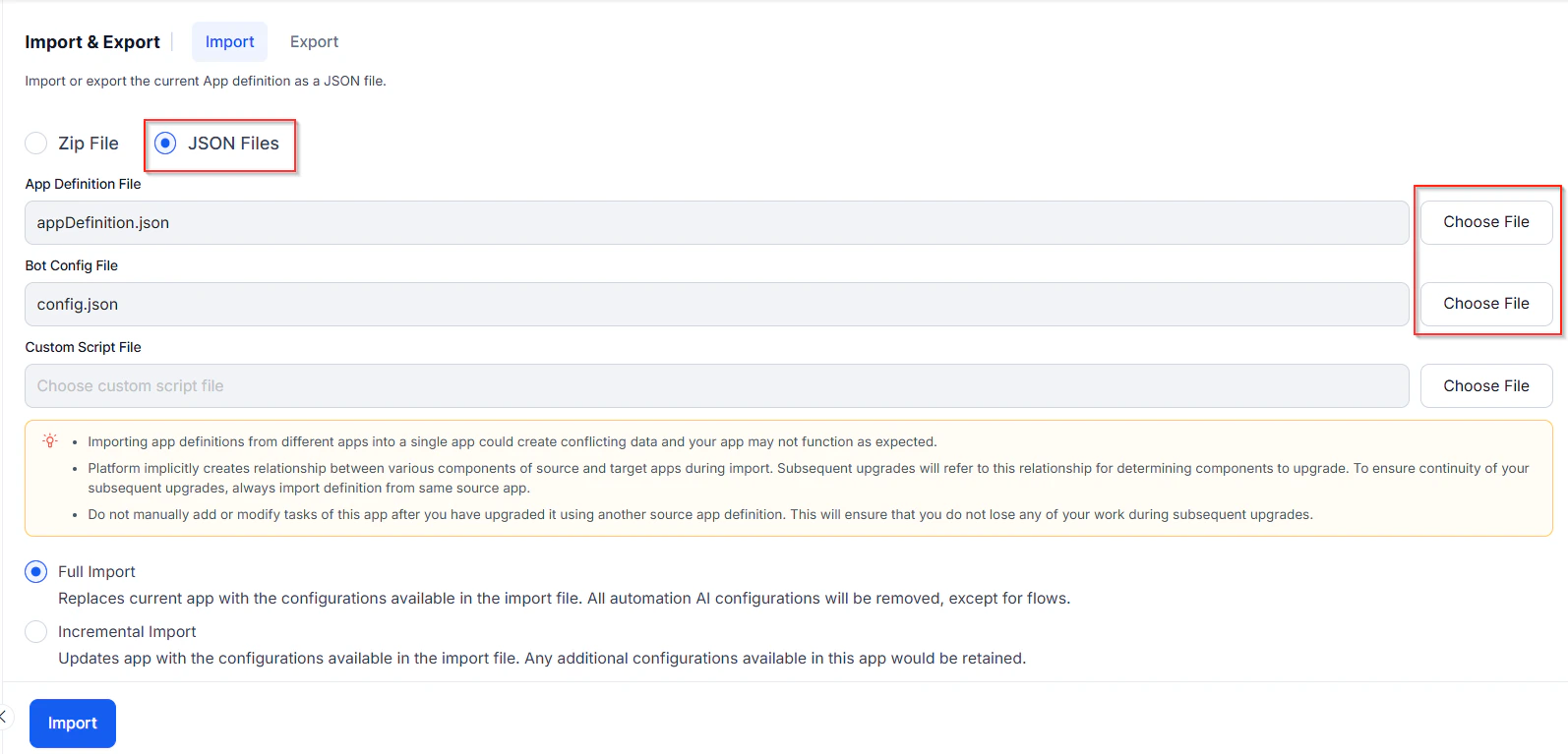 App import - JSON files