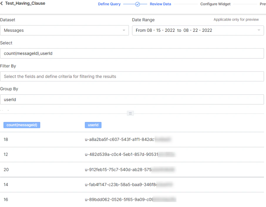 Filter Messages Having Clause 1