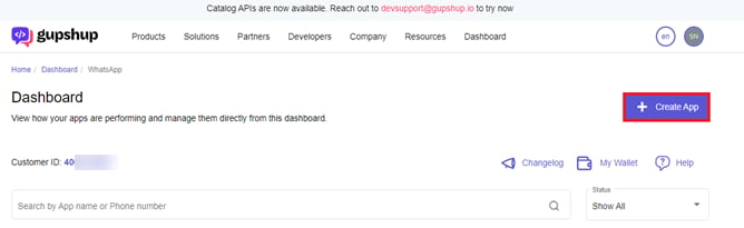 create gupshup app