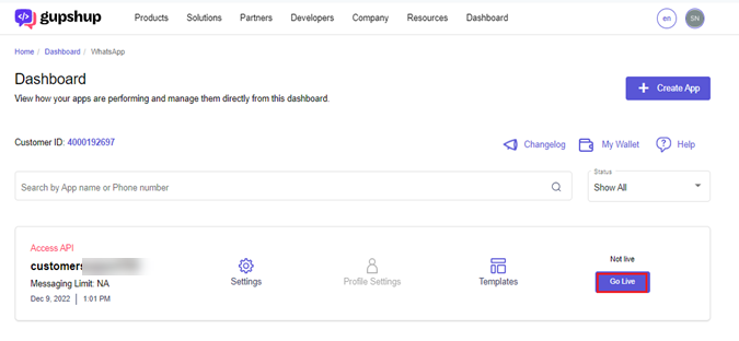 enable gupshup app