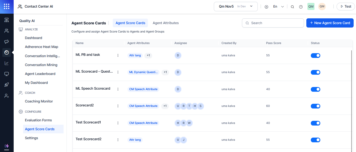 Enable Agent Scorecard