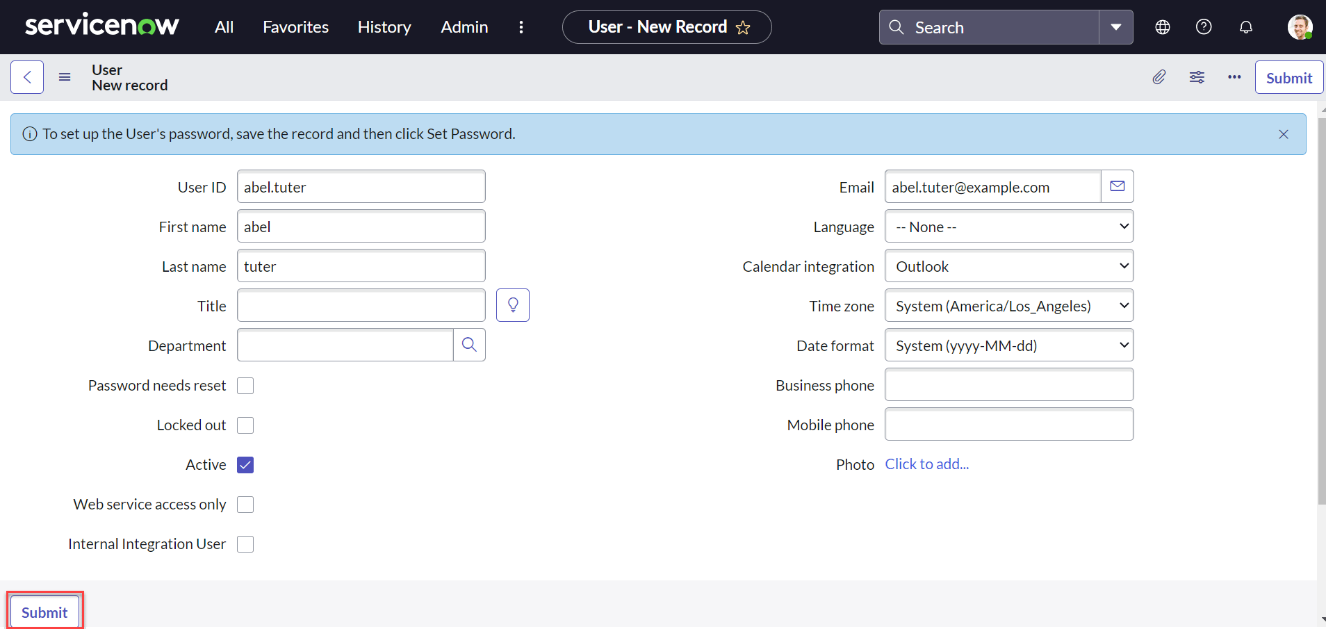 New user details