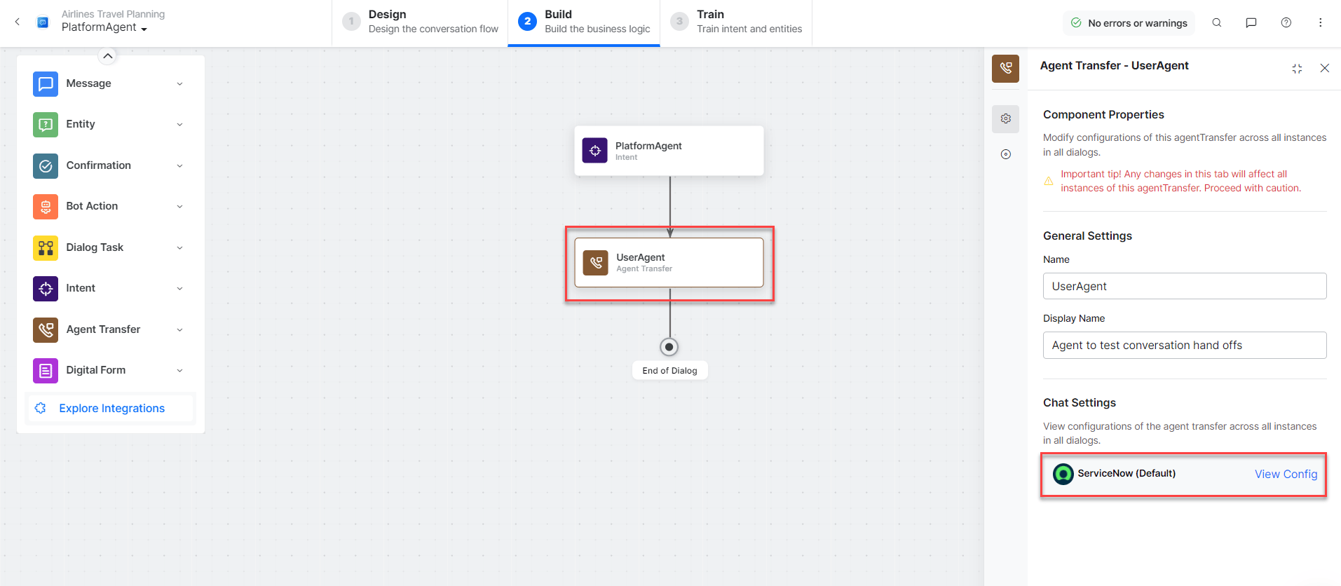 Agent Transfer Node task