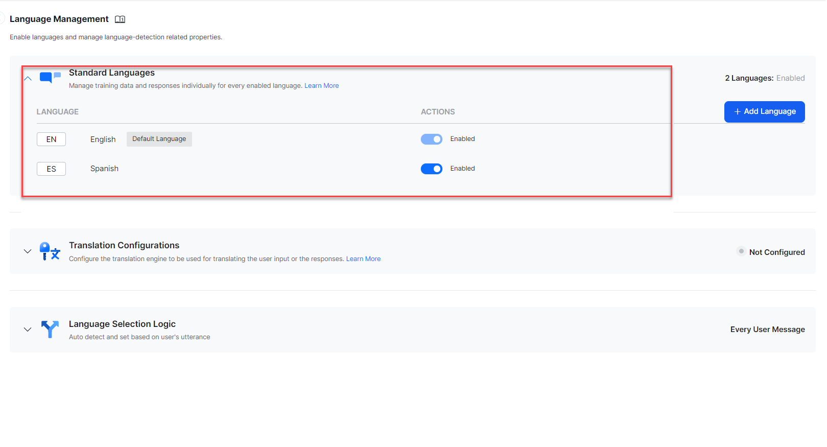 Enable or disable language
