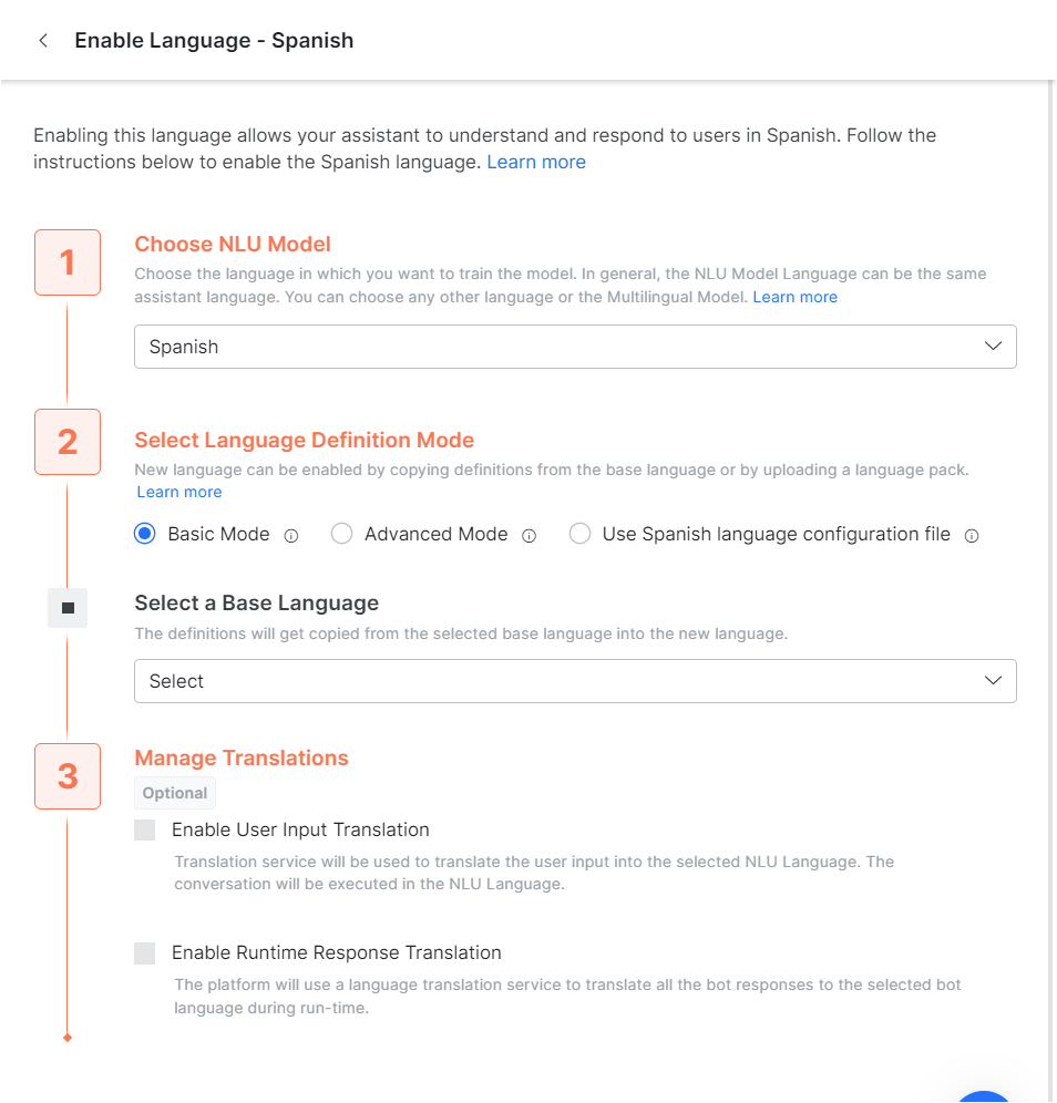 Setup language configurations