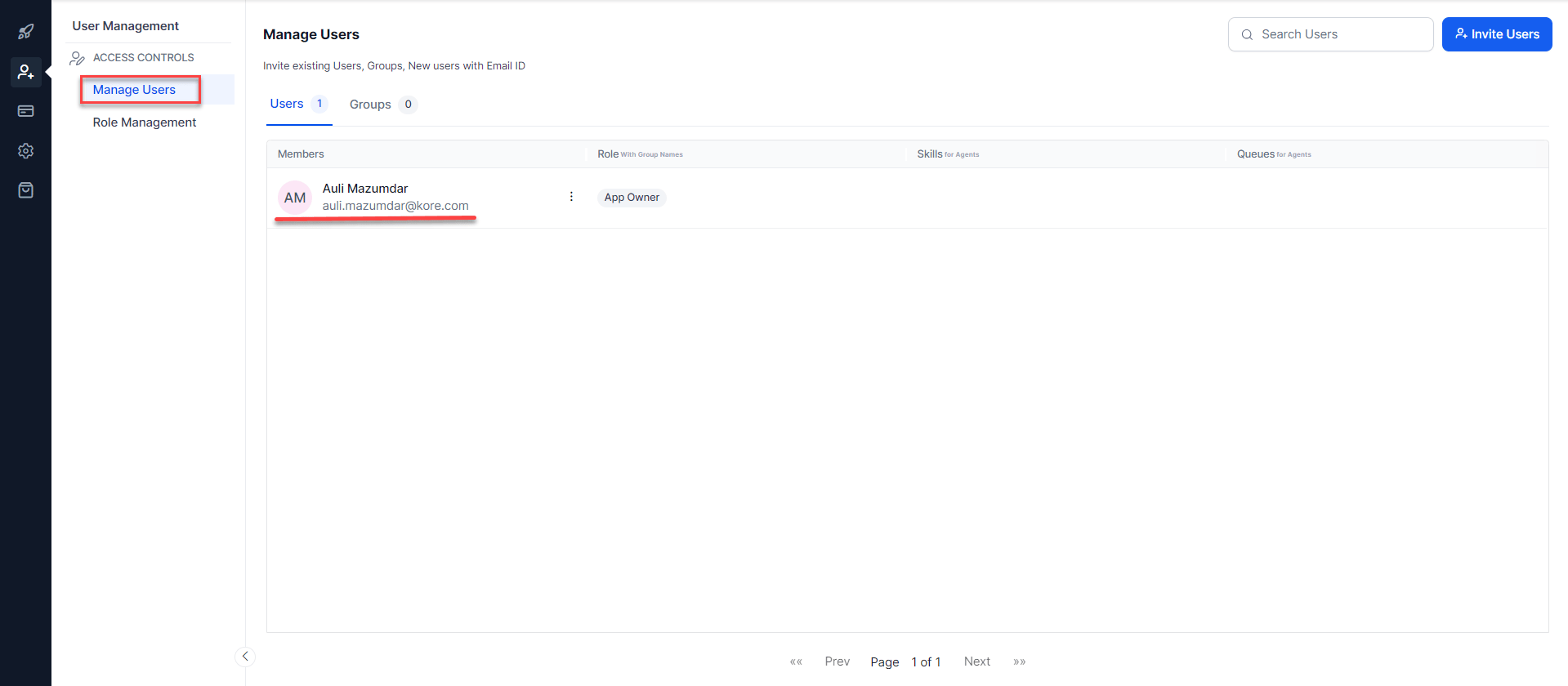 Manage Users Page