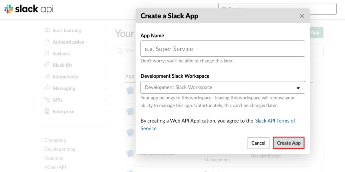 create a slack app