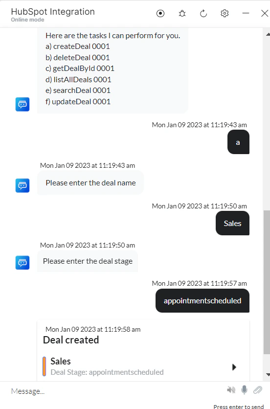 VA prompts to create a deal