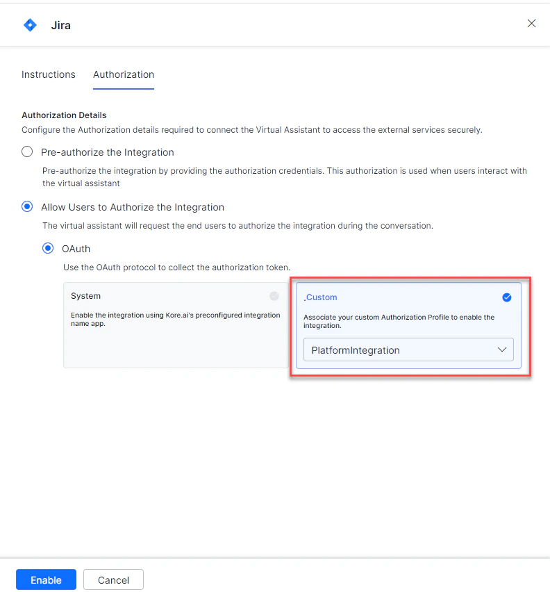 Select existing auth profile