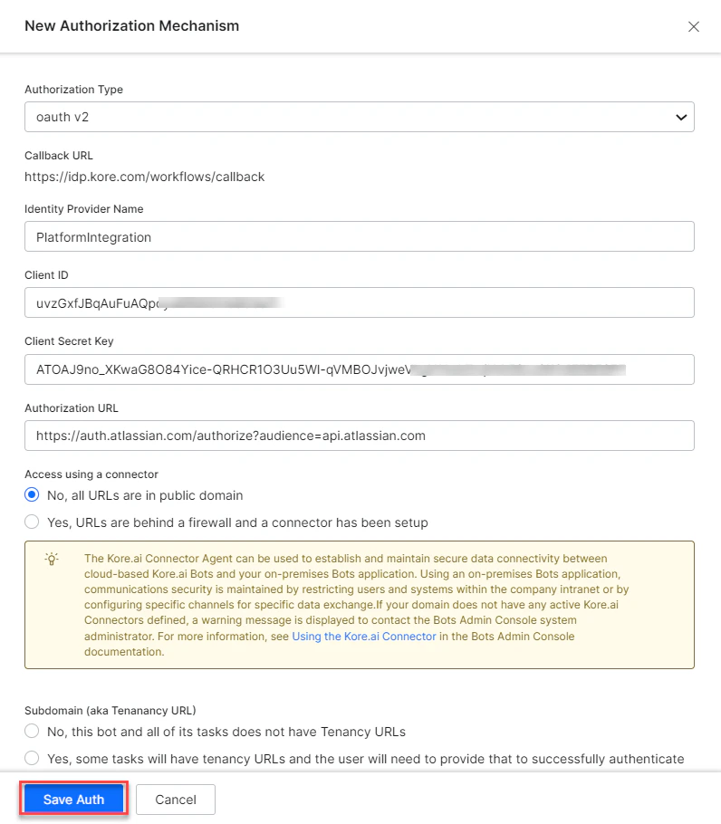 Authorization credentials