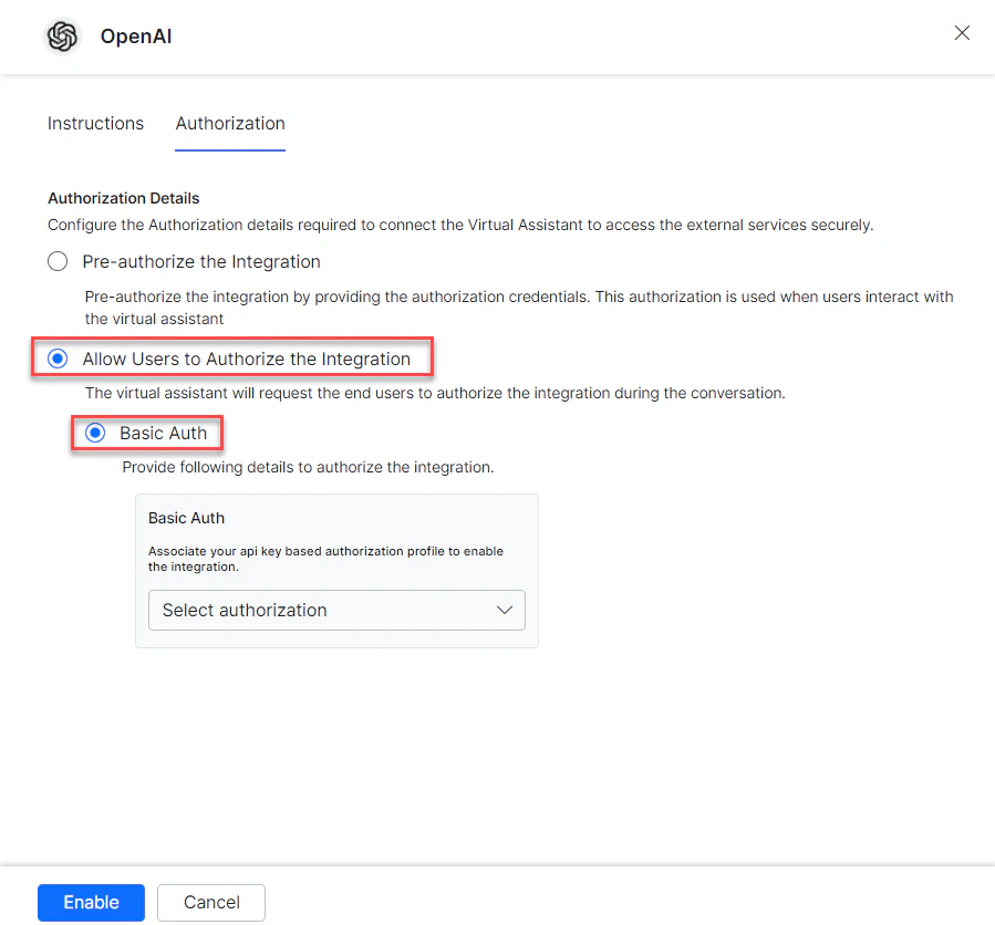 Auth type - Basic Auth