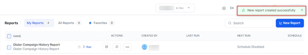 Dialer Campaign History Report Created