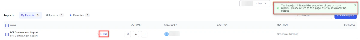 Run IVR Containment Report