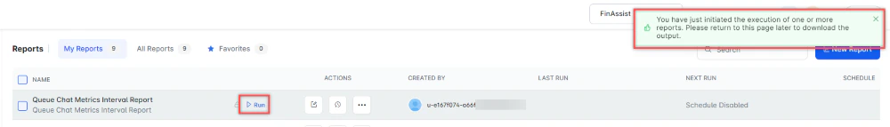 Run Queue Chat Metrics Interval Report