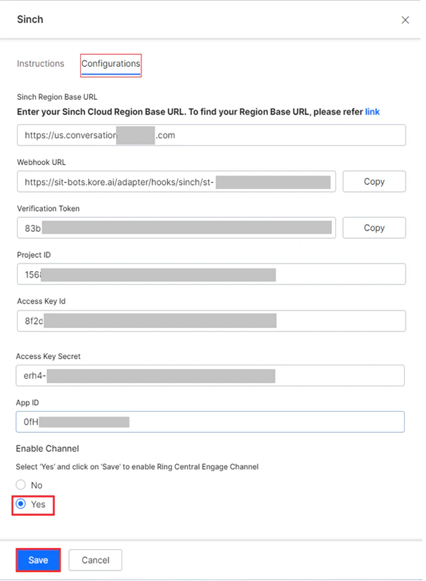 xo platform sinch configurations