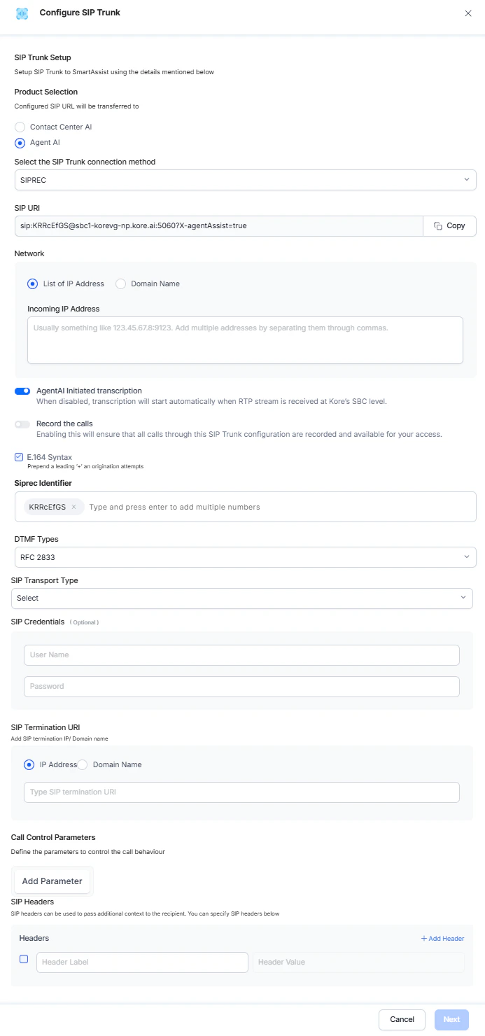 agentai-siprec-selection