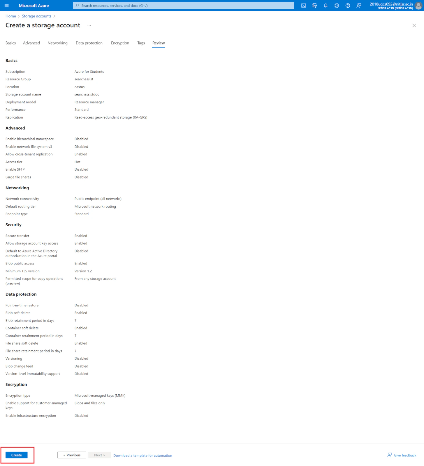 Create Storage Account
