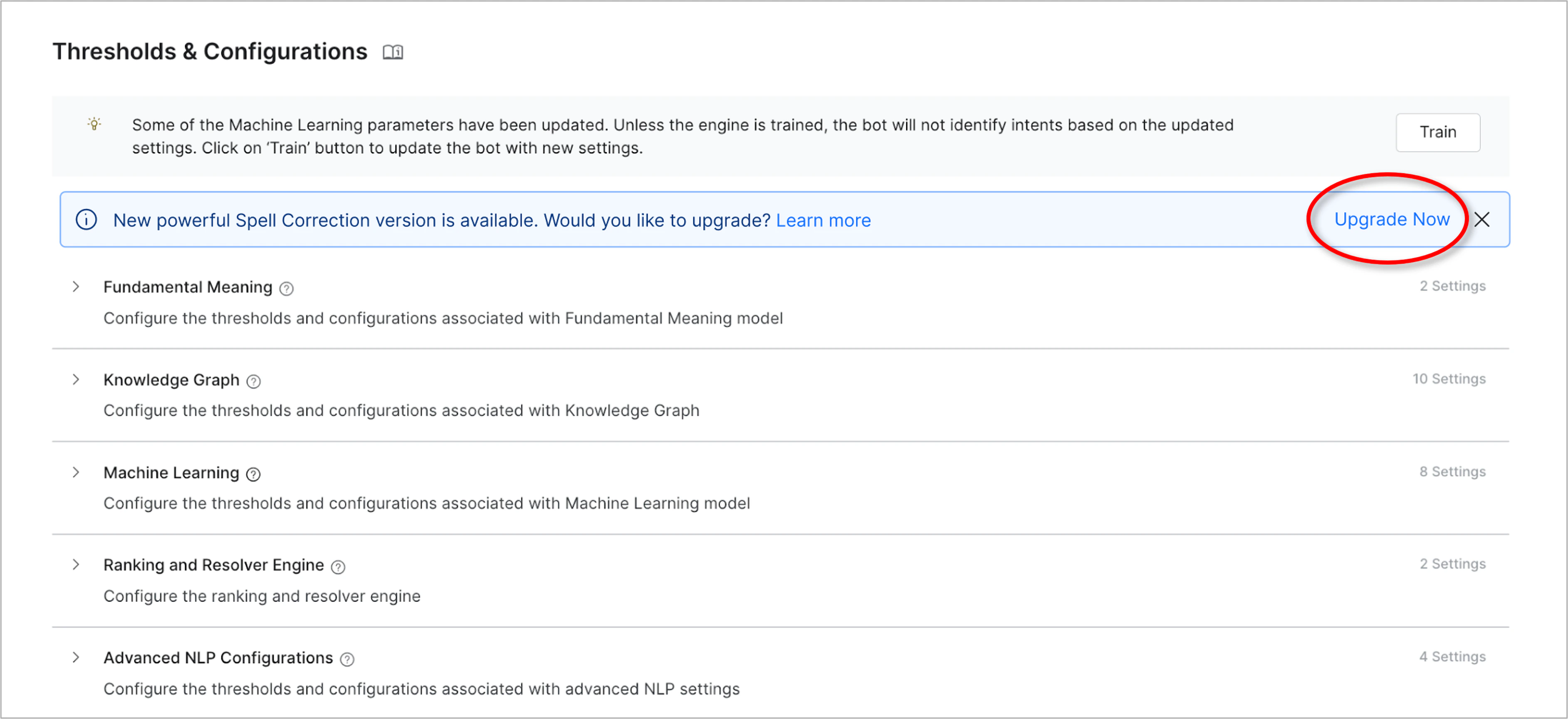 Spell Correction Version Upgrade banner