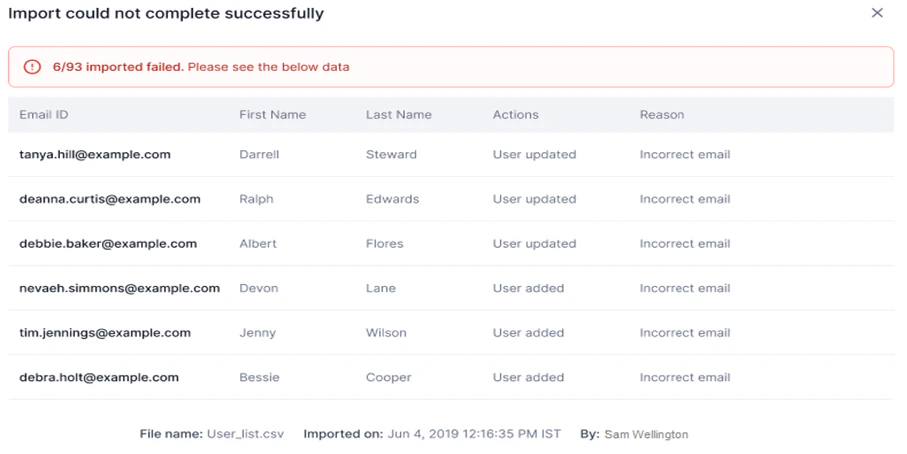 failed import message