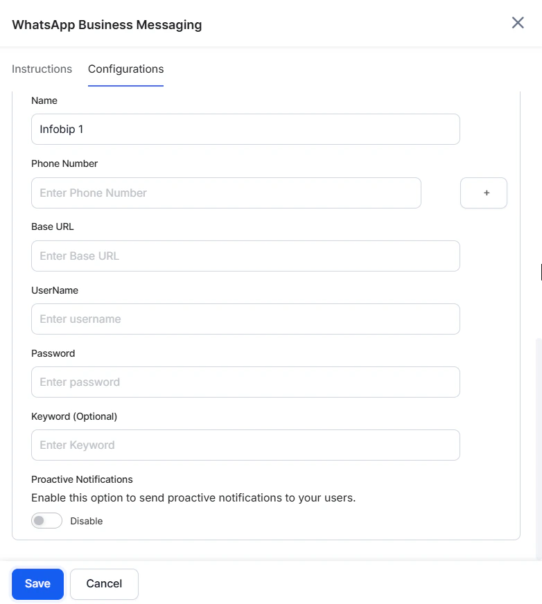 save infobip configuration