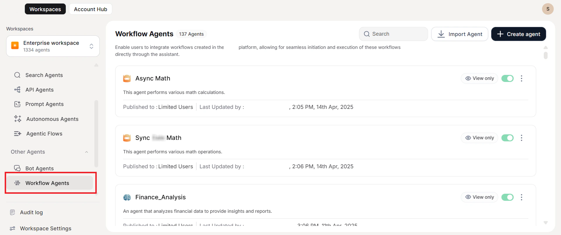 Workflow Agents list