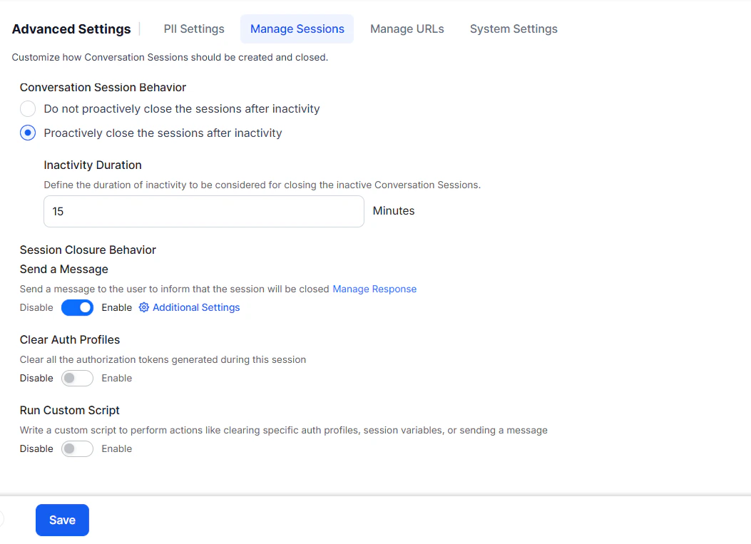 Customize message using Manage Response