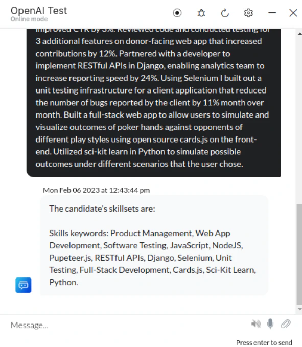 Extracted Skills from resume content