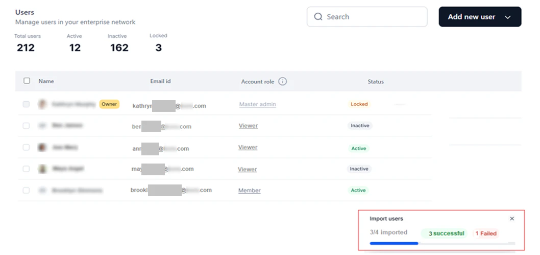 success and failed import status