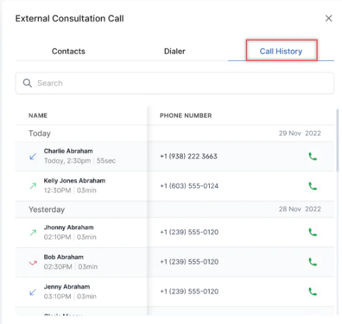 Call History Tab