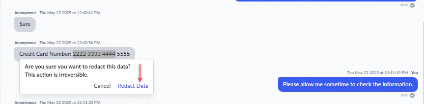 Redact Data Confirmation